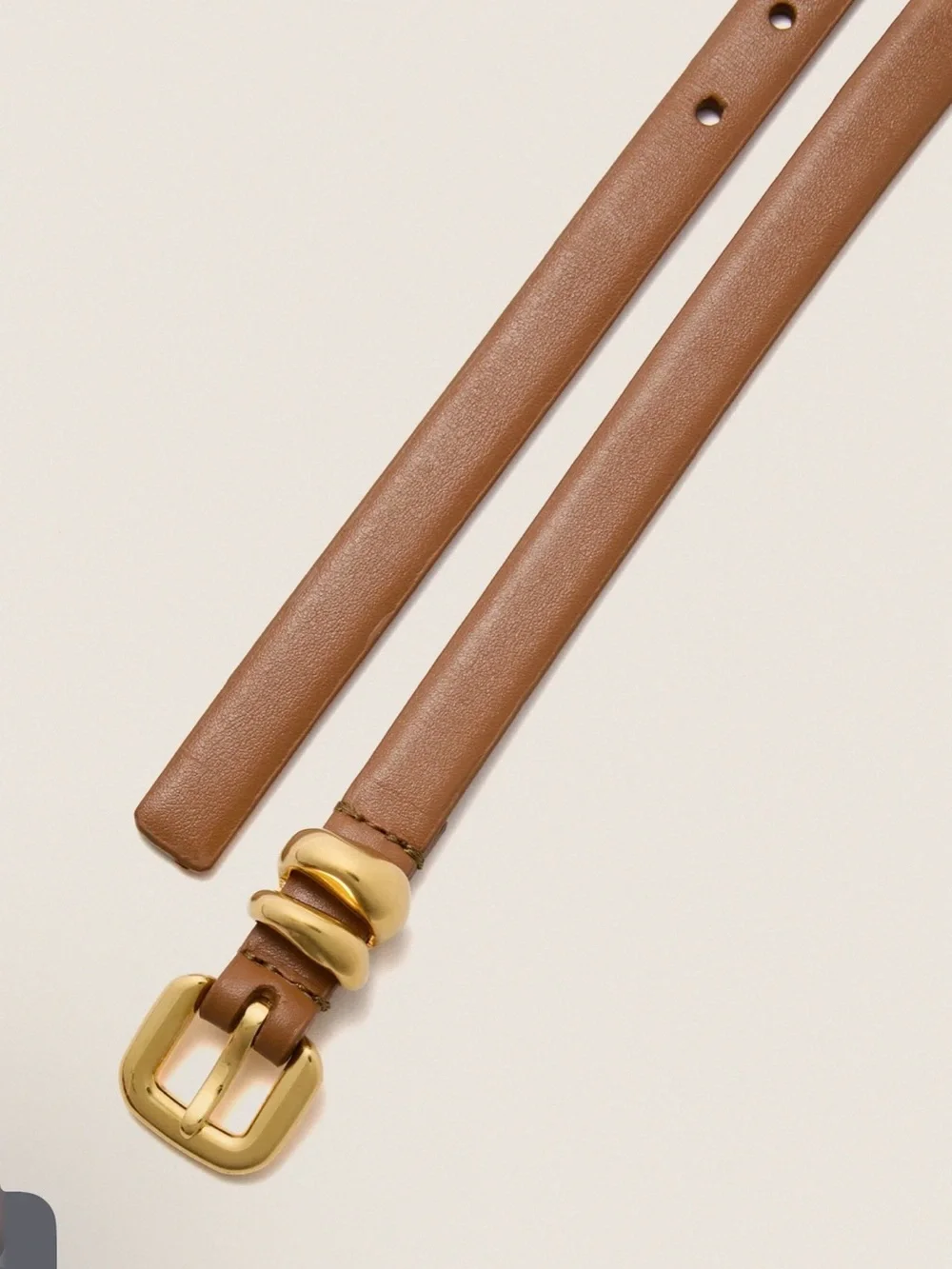 Altuzarra Slim Tan Leather Belt with Gold Buckle